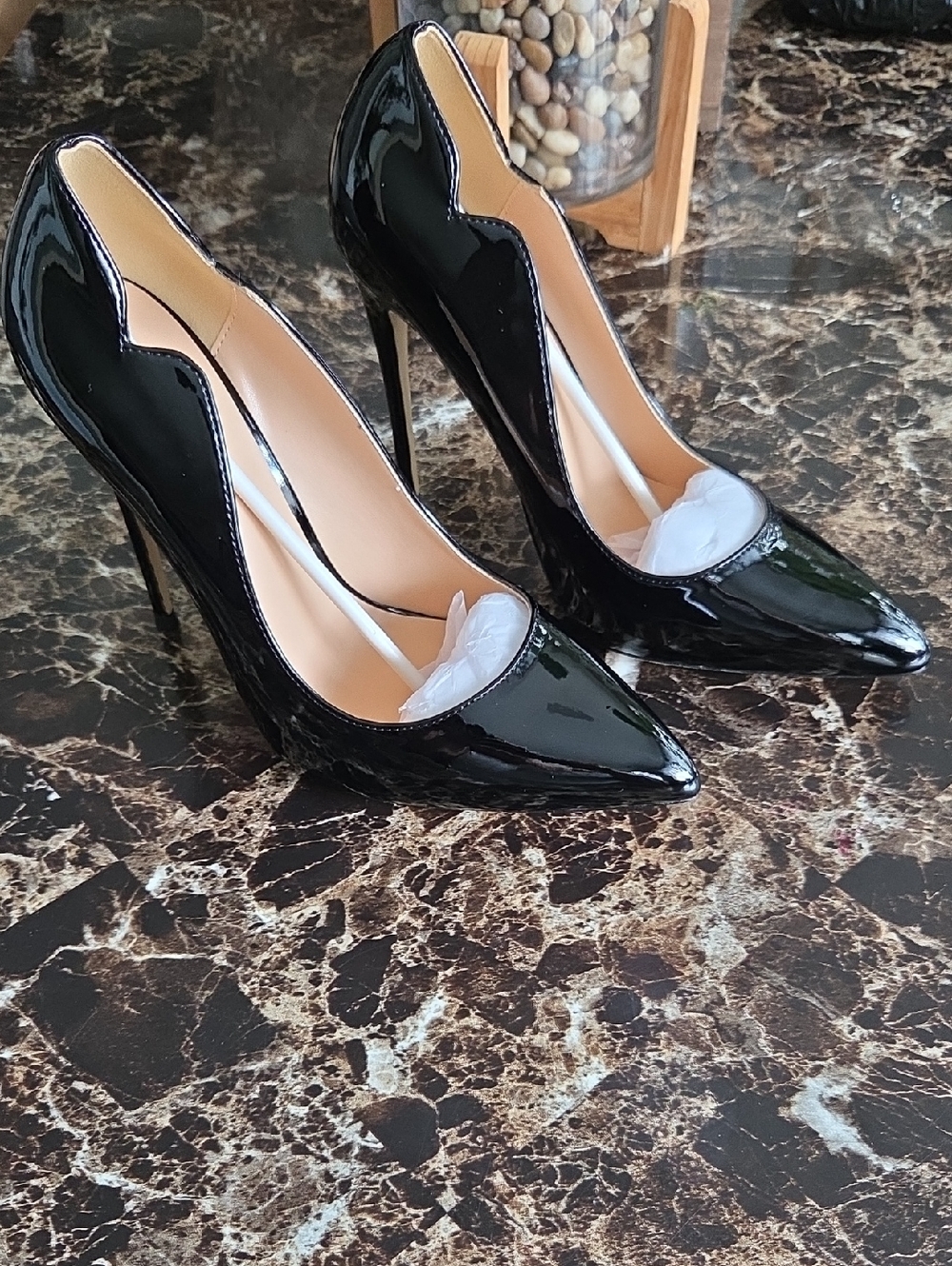 Black Patent Pointed-Toe High Heel Pumps